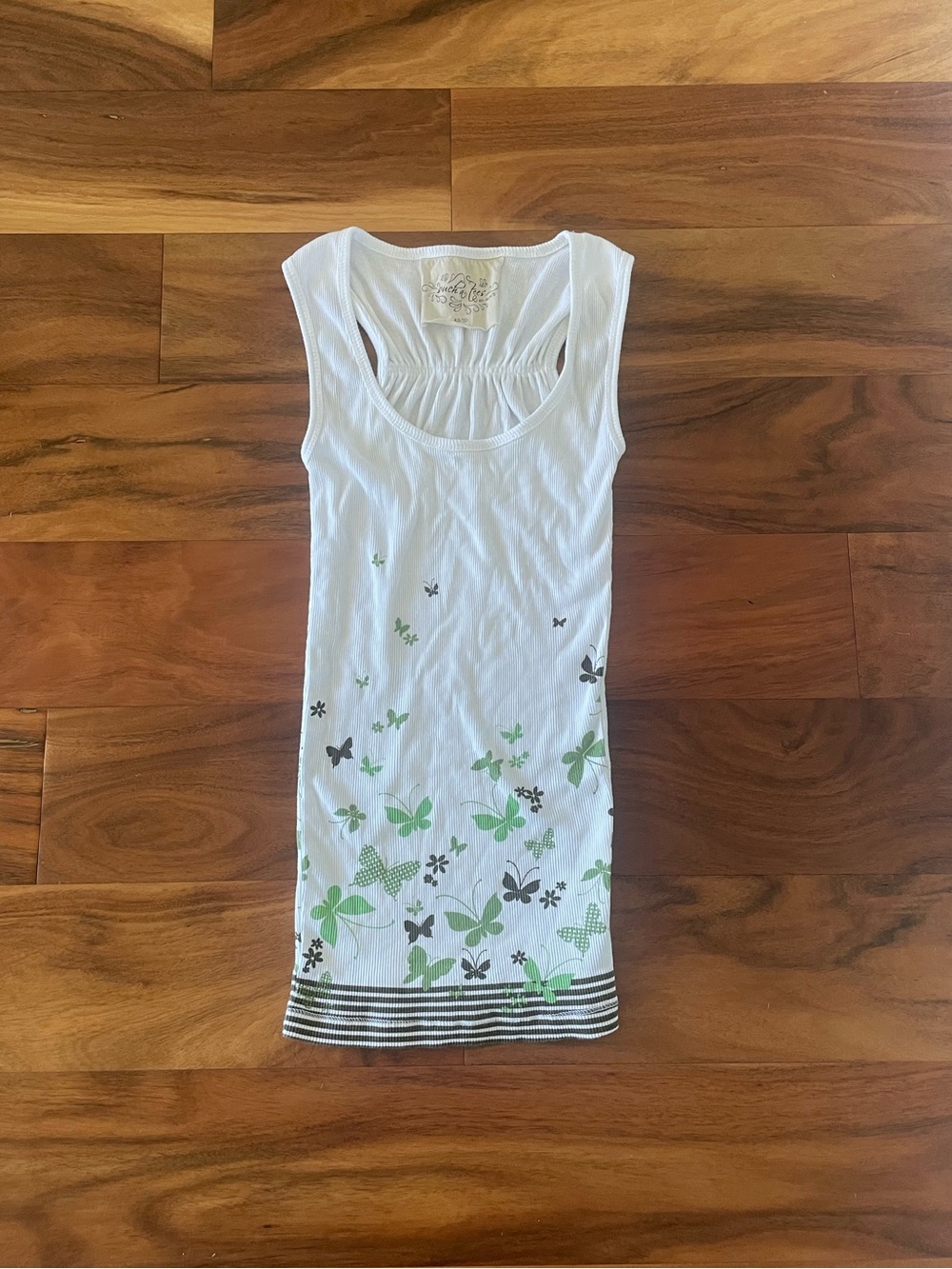 Y2K Ricki's Butterfly Printed White Ribbed Tank Top